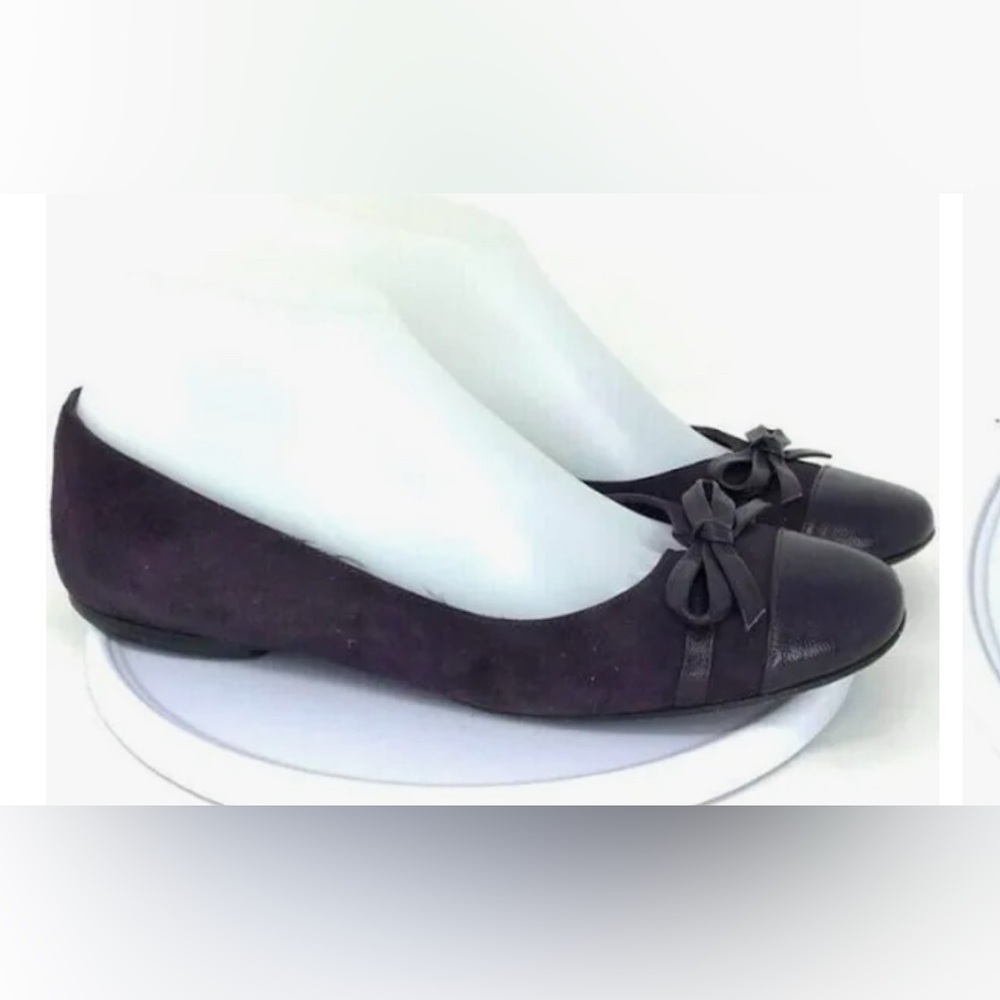 Delman Ballet Flats Brown Leather Bow Accent‎ Slip On Shoes